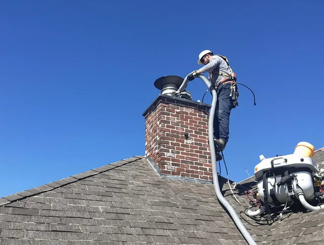 Dedicated East Bridgewater Chimney Sweep team member cleaning a chimney in East Bridgewater, MA
