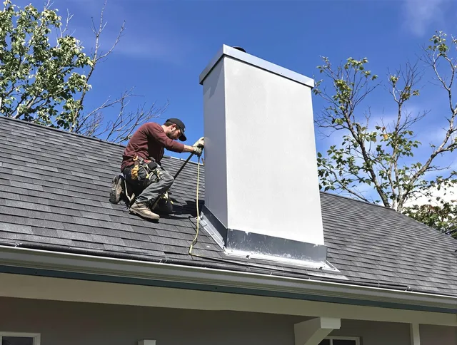 East Bridgewater Chimney Sweep team member finishing chimney construction in East Bridgewater, MA