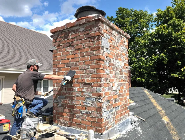 Completed chimney rebuild by East Bridgewater Chimney Sweep in East Bridgewater, MA