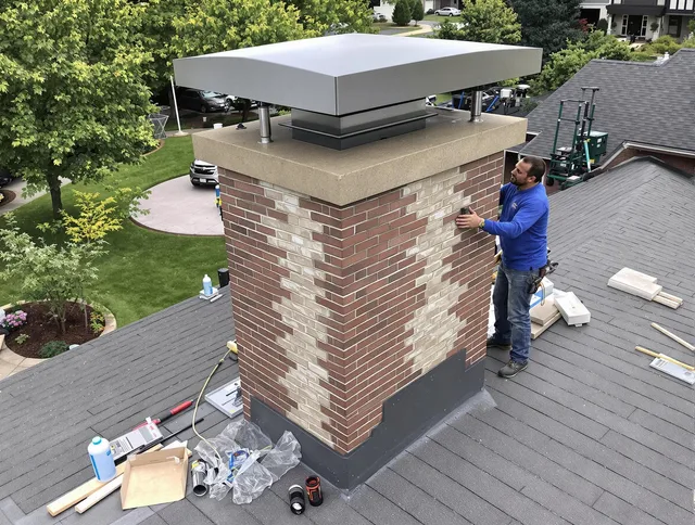 East Bridgewater Chimney Sweep team working on a custom chimney remodel in East Bridgewater, MA